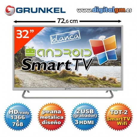 TV 32" LED GRUNKEL "SMART TV" BLANCO (HDready-2xUSBrec-TDT2)